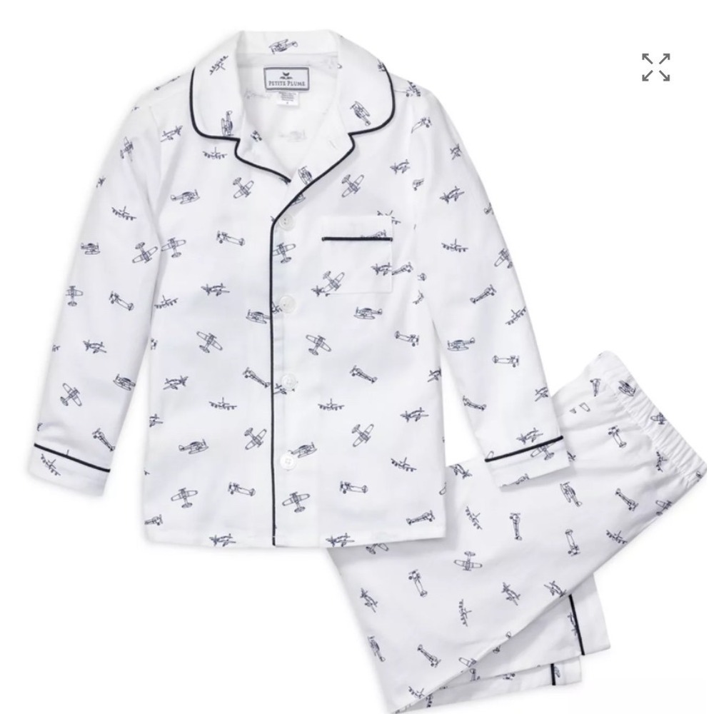 Petite Plume Boys Par Avion Pajama Set White Navy Airplane SPJPA114 Size 14 NEW